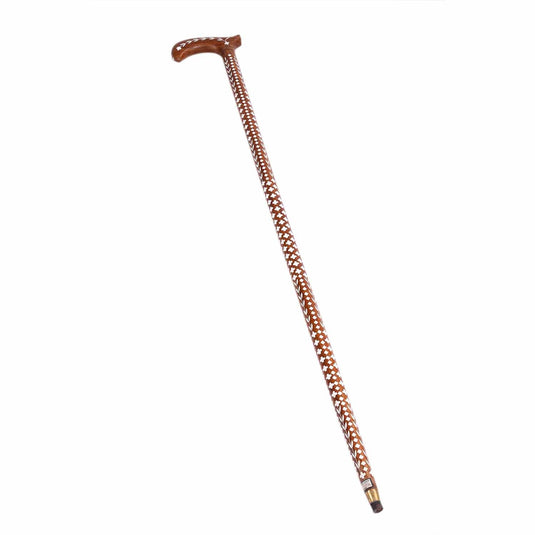 Hand Carved Rajahmundry Walking Stick (Full Deign Inlaid) | Wood | 5x1x36.5Inch