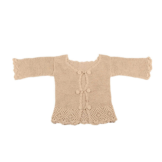 Hand Knitted Cream Color Ladies Waistcoat – Full Sleeve | Crochet Lace | XL