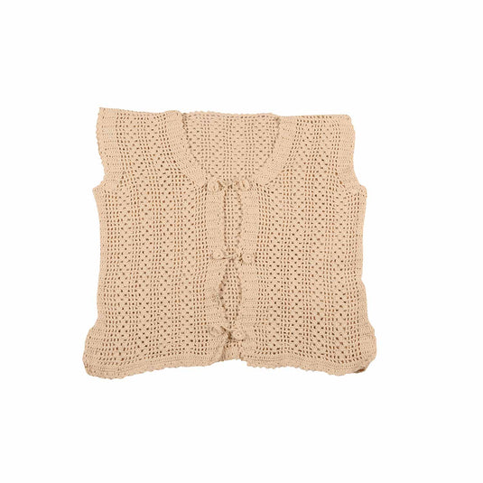 Hand Knitted Cream Color Ladies Waistcoat – Sleeveless | Crochet Lace | XL