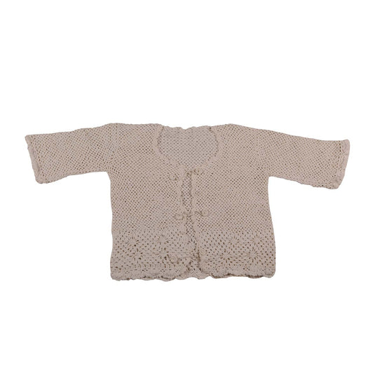 Hand Knitted White Color Ladies Waistcoat – Full Sleeve | Crochet Lace | XXL