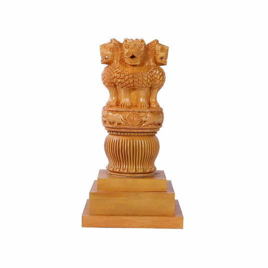 Handcrafted Ashoka Pillar With Base (The National Emblem Of India) | White Wood | 12X6.5X6.5inch