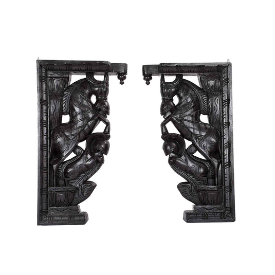 Handcrafted Traditional Bracket Horse Pair | Neem Wood | 20.5×3.5×11.5inch