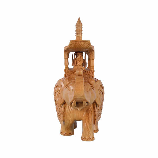 Handcrafted Trunk Up Ambari Elephant (Big) | White Wood | 12X5X10inch