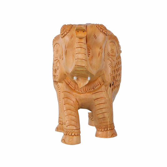 Handcrafted Trunk Up Elephant (Under Cut Inlay) | White Wood | 6X3.5X9inch
