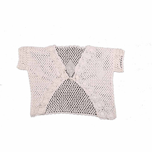 Handmade Cotton Shrug In White Color | Crochet Lace | XL