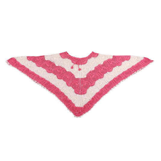 Handmade Stylish Pink & White Color Ladies Poncho | Crochet Lace | XXL
