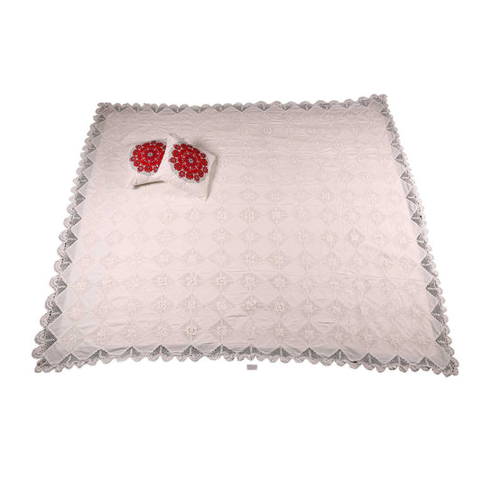 Handmade White Color Cotton Bed Spread | Crochet Lace | 100×100 Inches