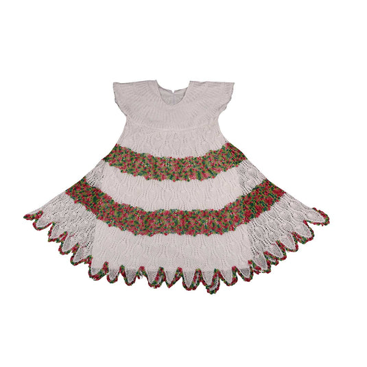 Handmade White & Brown Cotton Long Frock | Crochet Lace | XXL