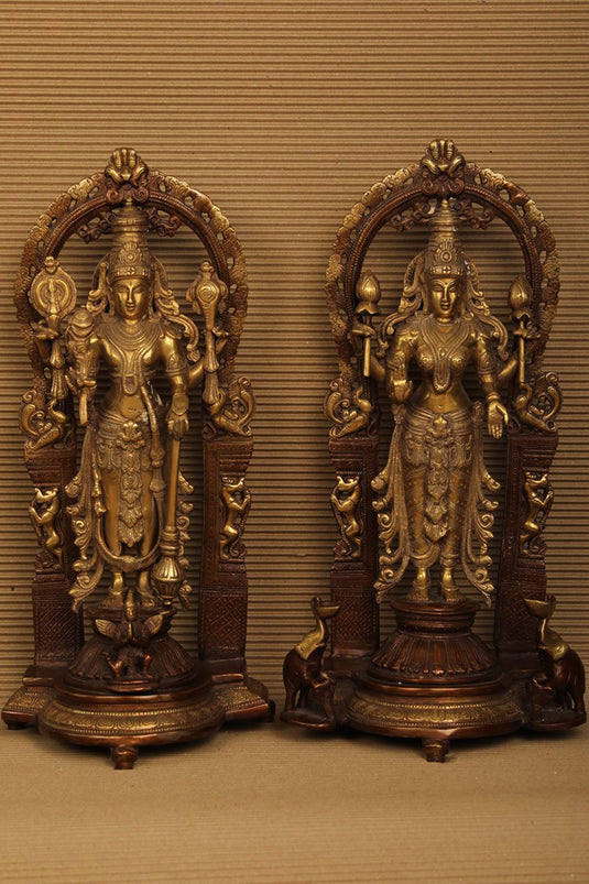 Lord Vishnu & Goddess Lakshmi Brass Status 2 pic set