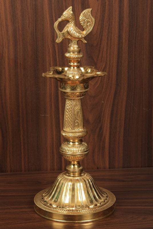 Auspicious Peacock Lamp in Brass