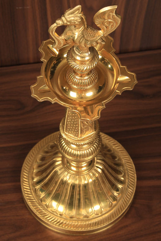 Auspicious Peacock Lamp in Brass