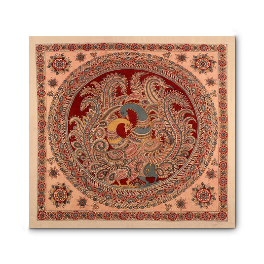 Swan Inspired Intricate Kalamkari Painting | Colour: Multicolour | 42×42 Inches