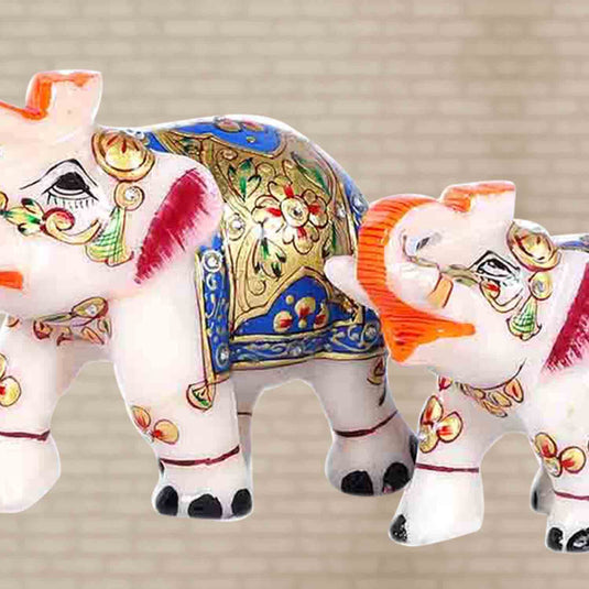 Beautifully Painted Elephants Set Of 4 Pc | Marble | 4X22X3inch