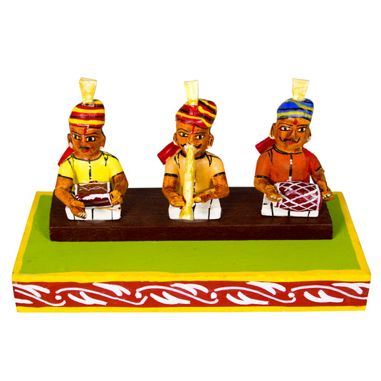 Kondapalli Bommalu Sannai Setting Of Three Men | White Poniki Wood | 8×3.5×4 Inches