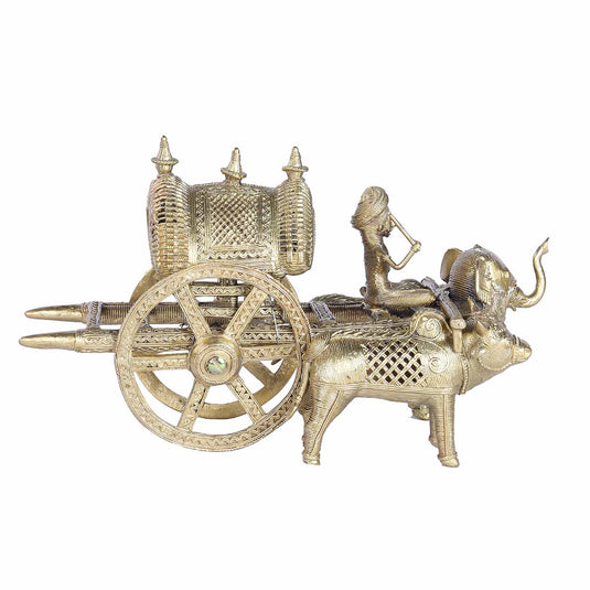 Hand Crafted Brass Bullock Cart Dhokra Statue | Brass | 8X7X14inch