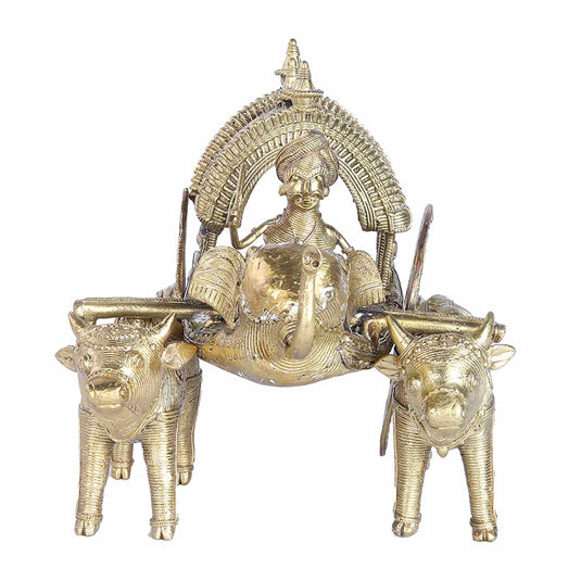 Hand Crafted Brass Bullock Cart Dhokra Statue | Brass | 8X7X14inch