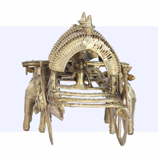 Hand Crafted Brass Bullock Cart Dhokra Statue | Brass | 8X7X14inch