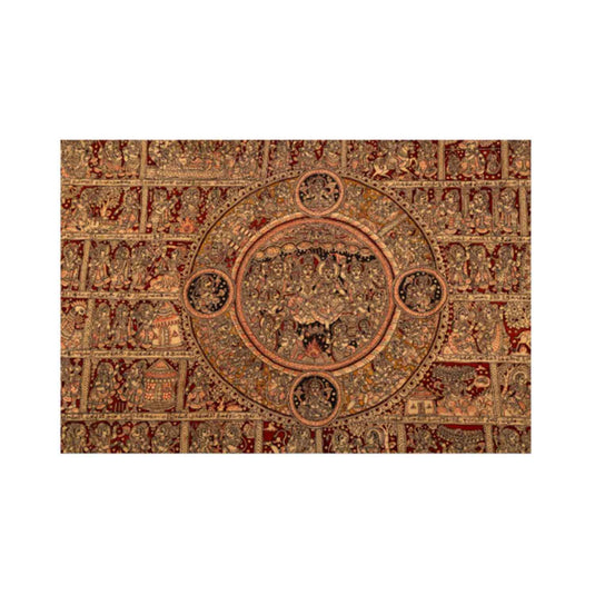 Ramayana Inspired Kalamkari Painting | Colour: Red & Beige | 48×72 Inches