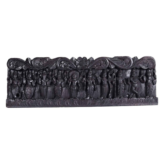 Handcarved Dashavatarm Hanging Panel | Neem Wood | 36x2x12inch