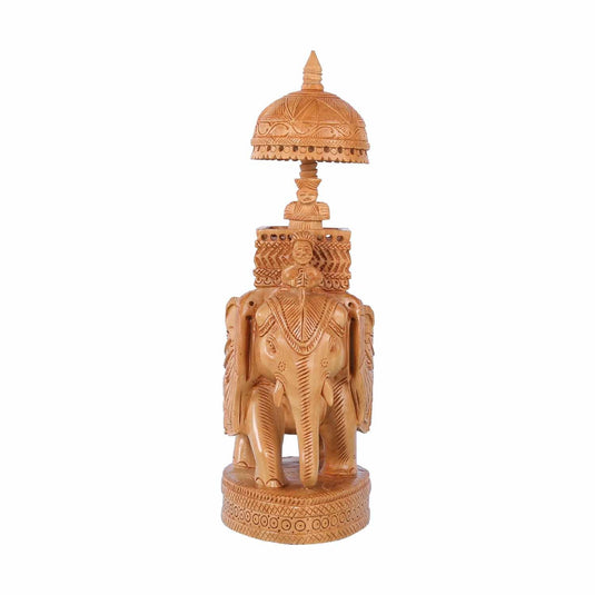 Handcrafted Ambari Elephant | White Wood | 10X3.5X5inch