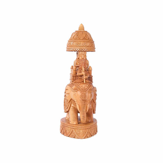 Handcrafted Ambari Elephant With Base| White Wood | 11X4X5.5inch Out Of Stock