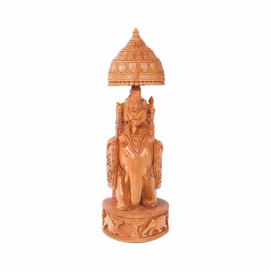 Handcrafted Ambari Elephant With Base | White Wood | 13X4.5X6.5inch