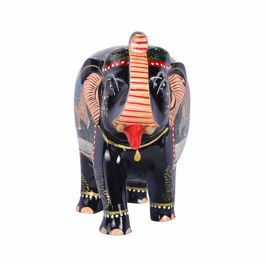 Handcrafted Painted Trunk Up Elephant | White Wood | 6.5X4X8inch