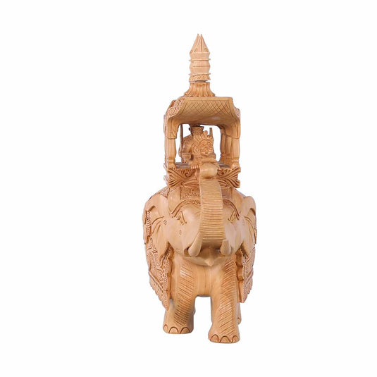 Handcrafted Trunk Up Ambari Elephant | White Wood | 10X3.5X8inch Out Of Stock