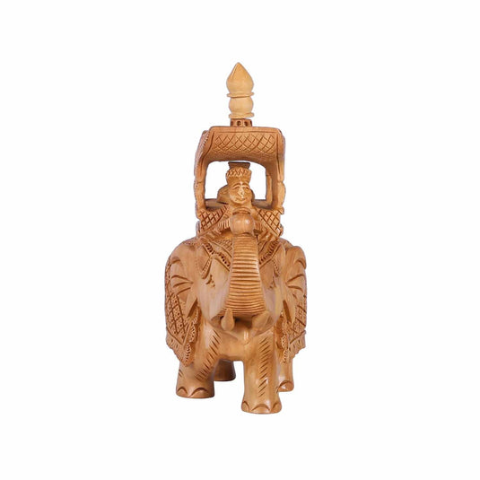 Handcrafted Trunk Up Ambari Elephant | White Wood | 6X4X5inch